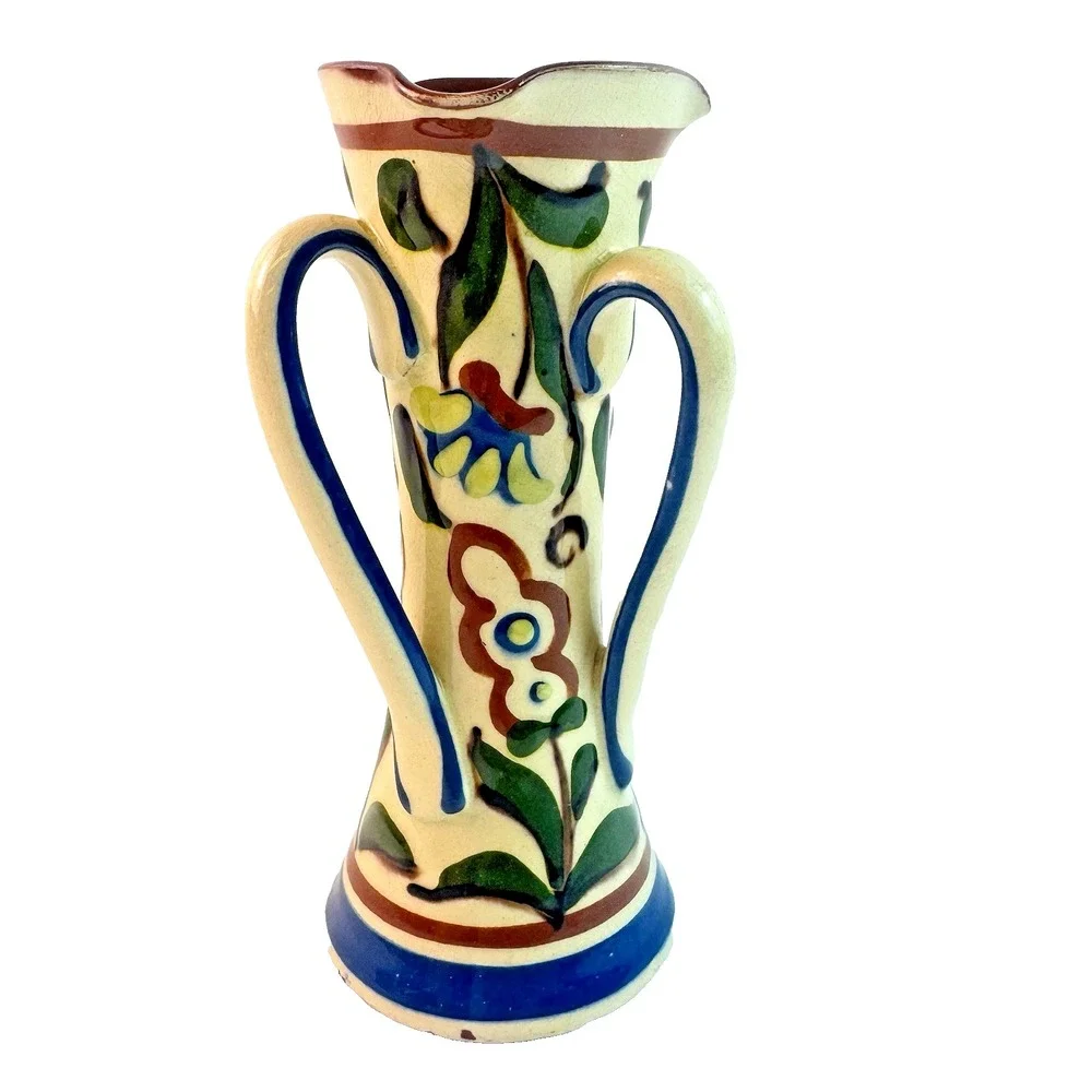 ART NOUVEAU VASE Motto Ware Triple Handled Vase Torquay Pottery Scarce FLAWED